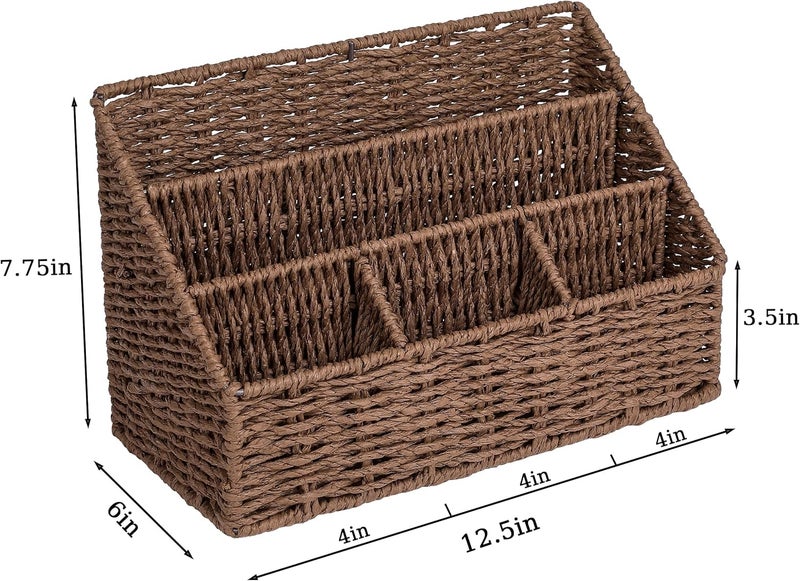DINGTAI Rattan Desk Organizer, Tabletop Mail Holder, 5 Slot Mail Organizer Countertop Basket, Rattan Office Supplies, Boho Office Desk Accessories, Wicker Desk Organizer, Magazine Holder（Brown） - Image 5